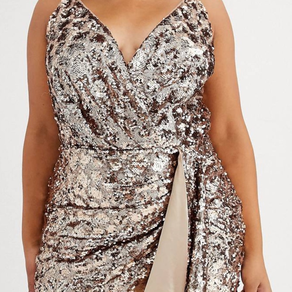 ASOS TFNC Plus Wrap Front Mini Sequin Dress
